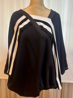 VERDA Black and White Draped Stripe Women's Top, M